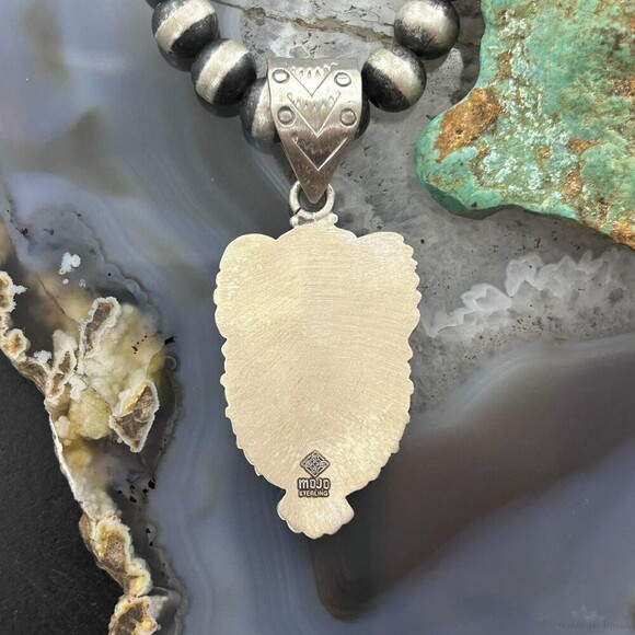 Sterling Southwestern Style Oval Sonora Gold Turquoise Leaves Decorated Pendant - Picture 7 of 10